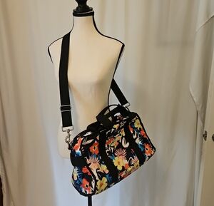 Le Sport Sac Black Floral Canvas Travel Duffel Bag - Women's Weekender